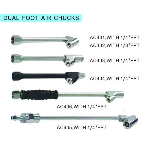 Dual Foot Tire Air Chuck with Barb Connector
